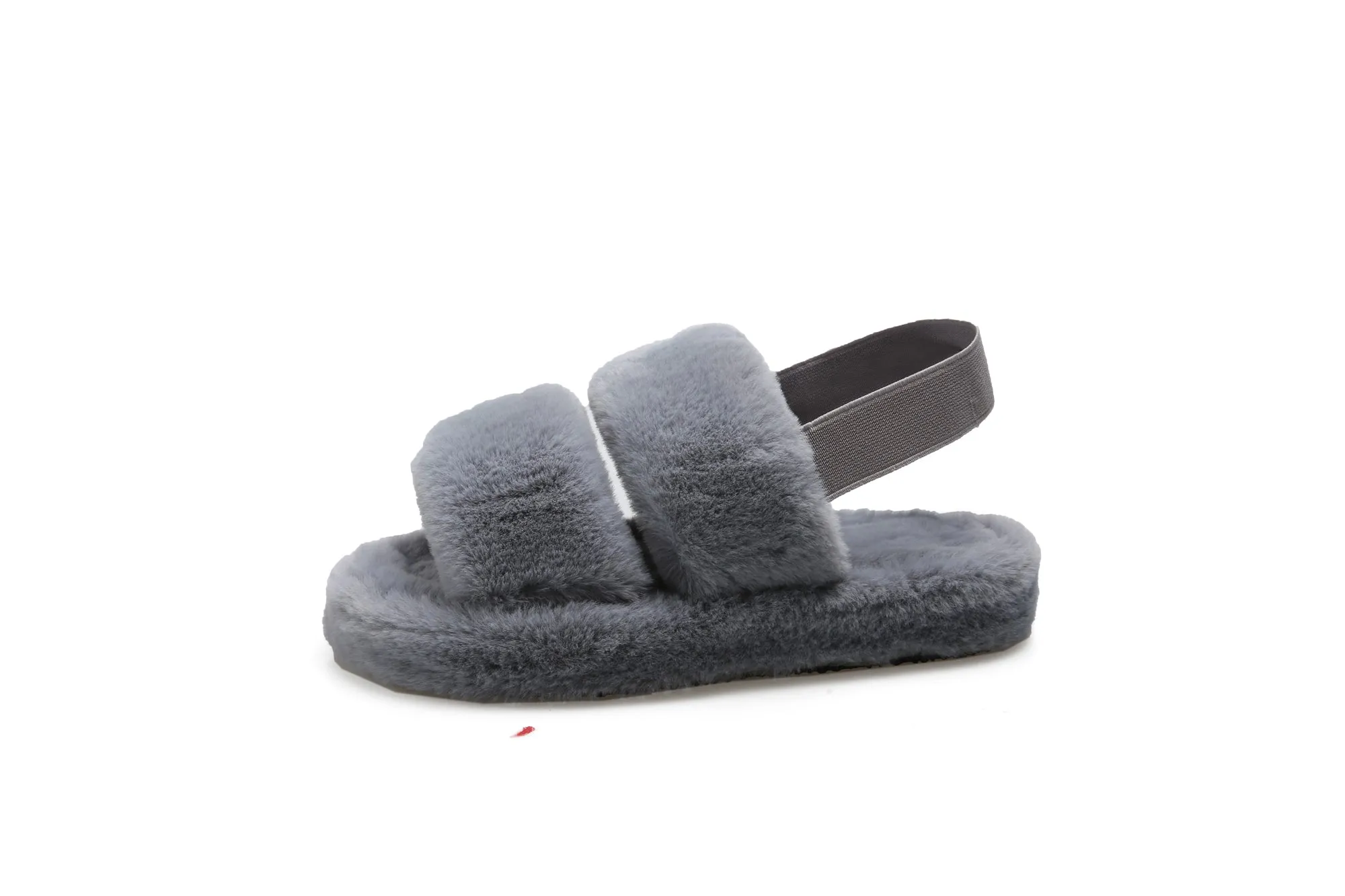 Haute Edition Women's Open Toe Furry House Slippers with Elastic Strap